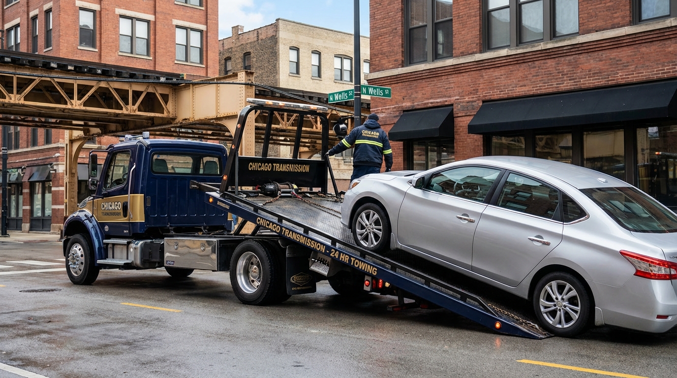 Nissan TITAN on the lift for transmission service - Arlington Heights Transmission shop