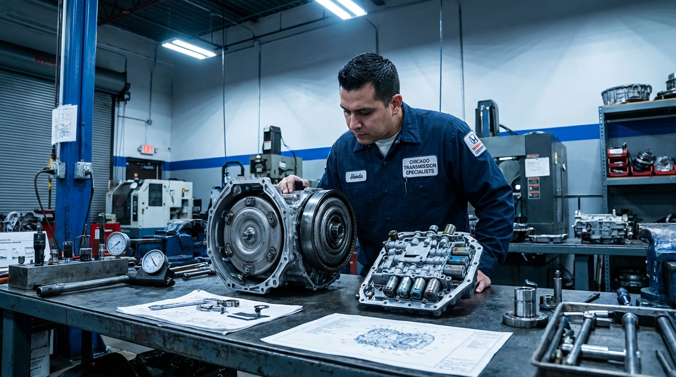 Honda PILOT on the lift for transmission service - Arlington Heights Transmission shop