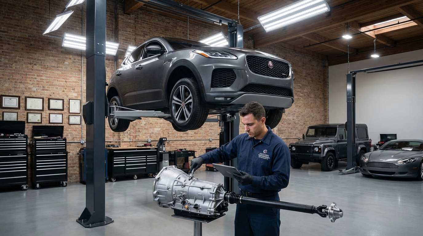 Experienced mechanic servicing Jaguar F TYPE transmission - Arlington Heights Transmission