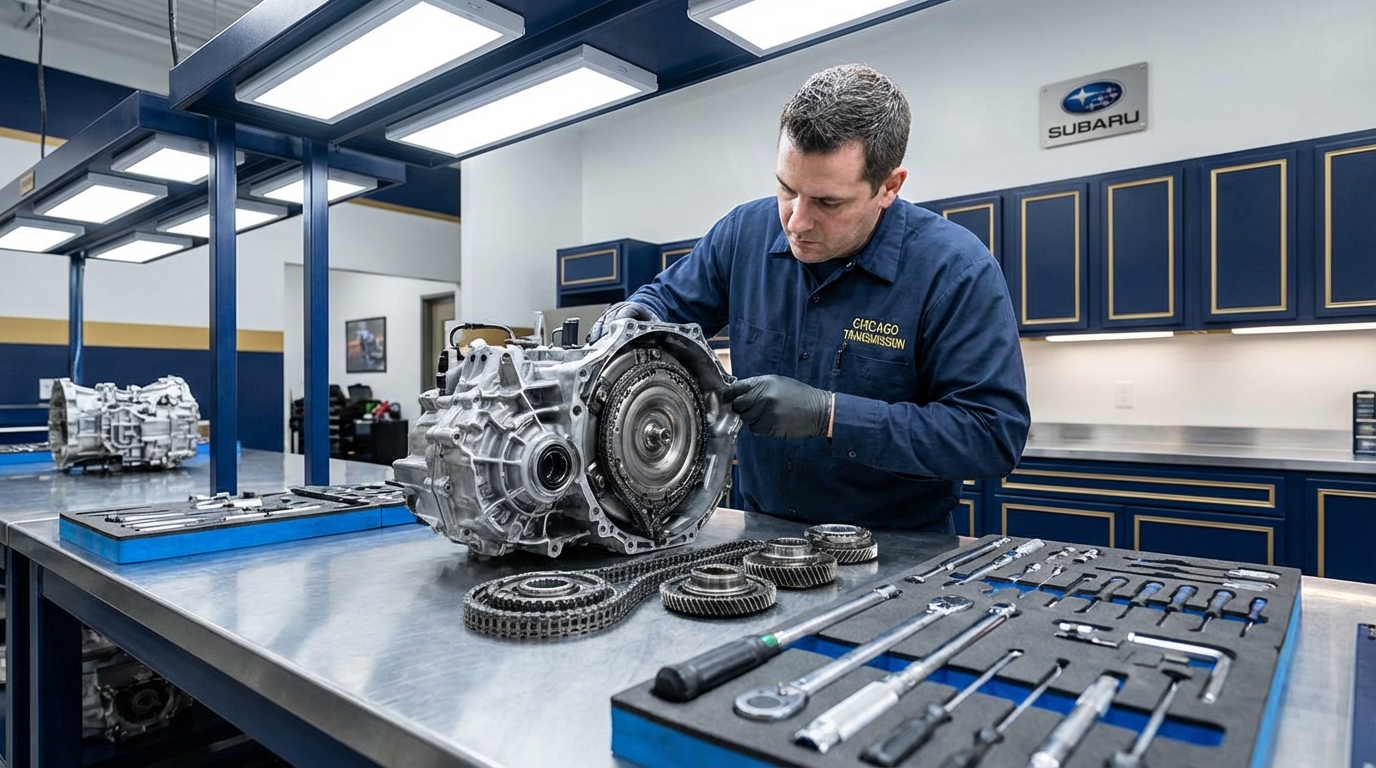 Subaru LEGACY transmission rebuild on the workbench - Arlington Heights Transmission 1987