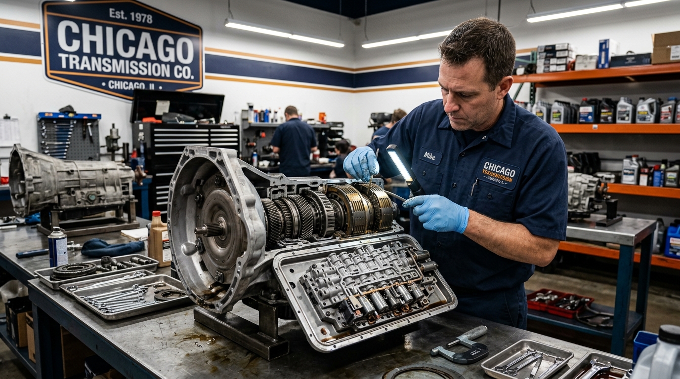 Audi A8 on the lift for transmission service - Arlington Heights Transmission shop