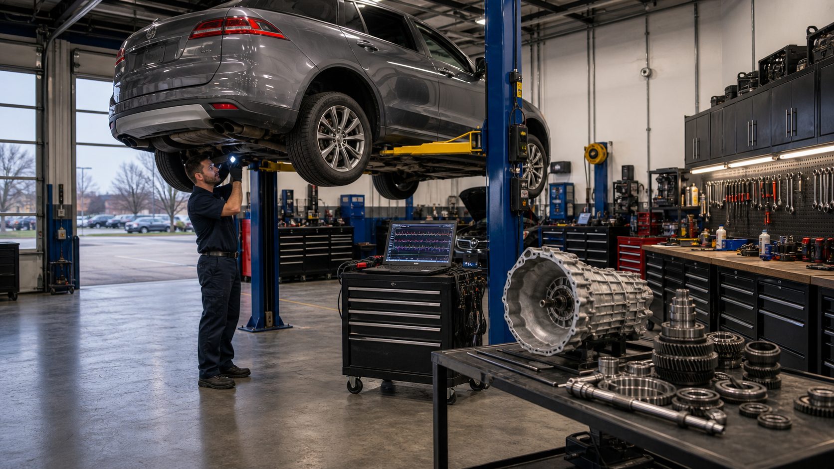 Large transmission diagnostic bay for Buffalo Grove repair work