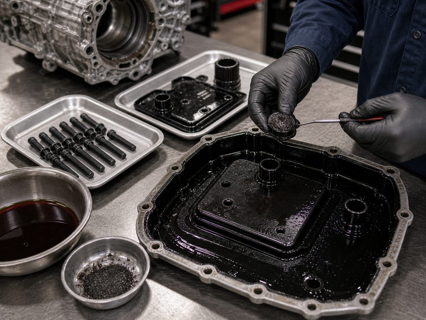 Transmission pan and magnet inspection for Inverness repair decisions