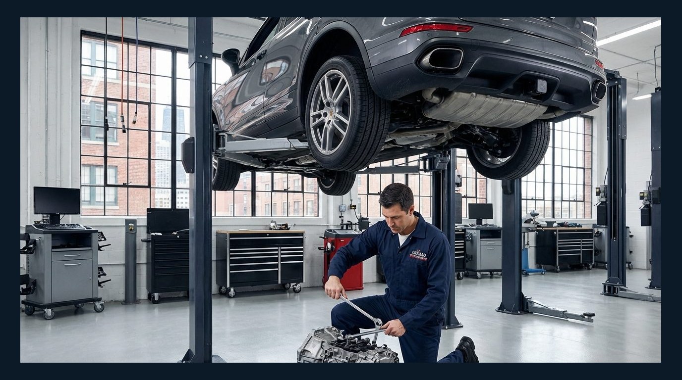 vehicle evaluation on lift before purchase decision for We Buy Cars and Transmissions in Arlington Heights