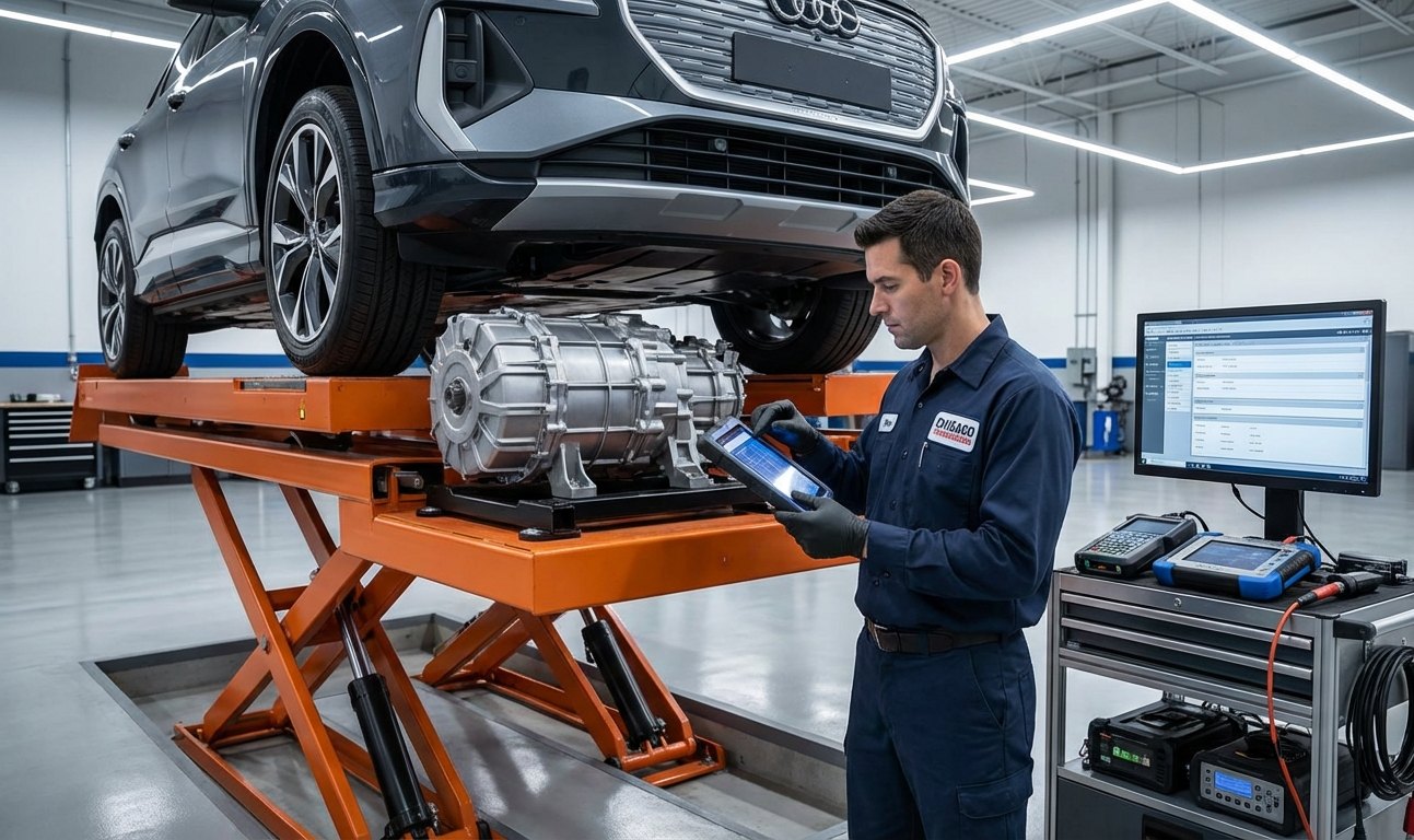 Audi transmission diagnostic bay and unit identification for Audi Q3 transmission repair in Arlington Heights