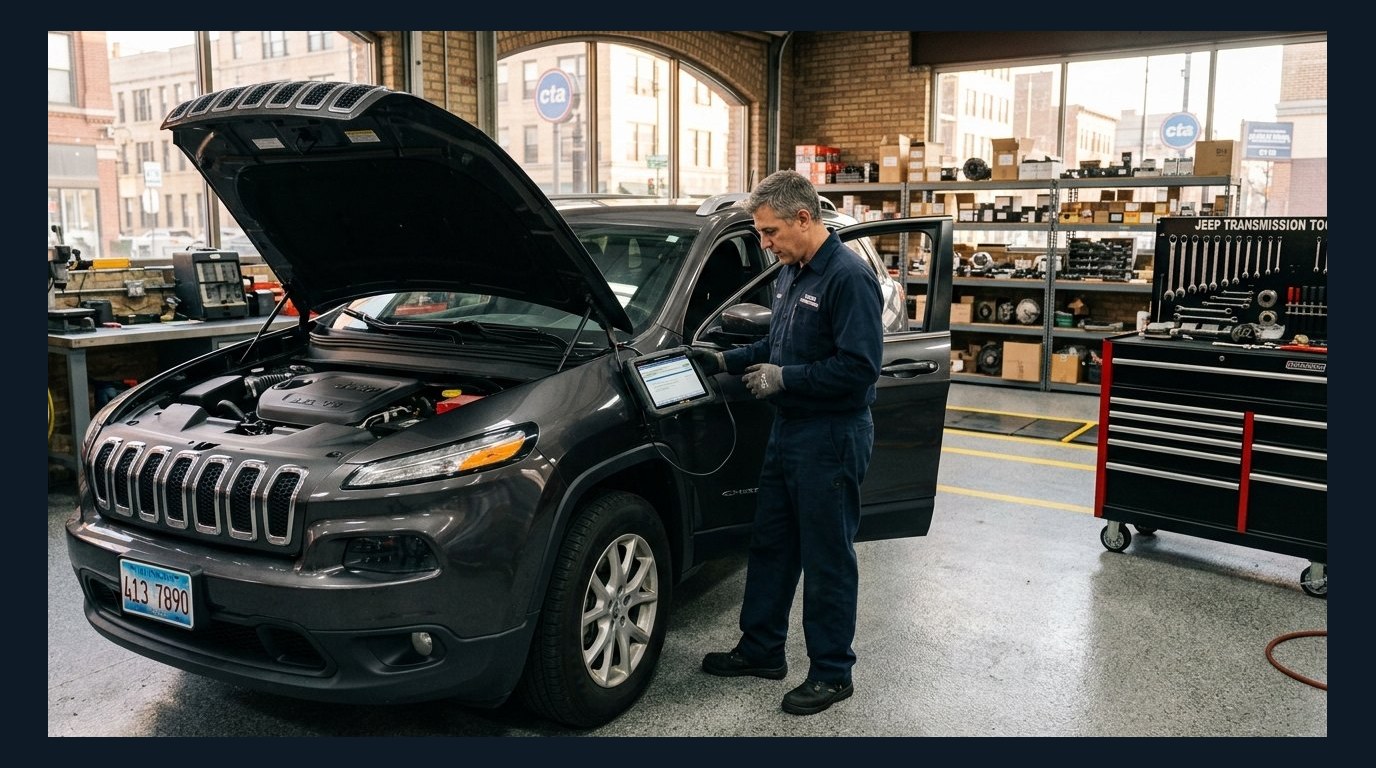 Jeep Cherokee service bay diagnostic inspection