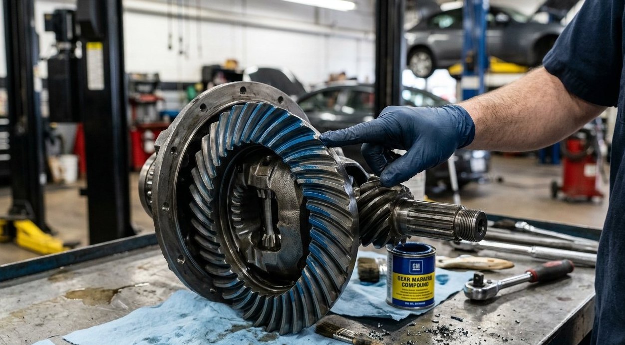 Differential ring and pinion pattern inspection for Porsche Taycan warning signs
