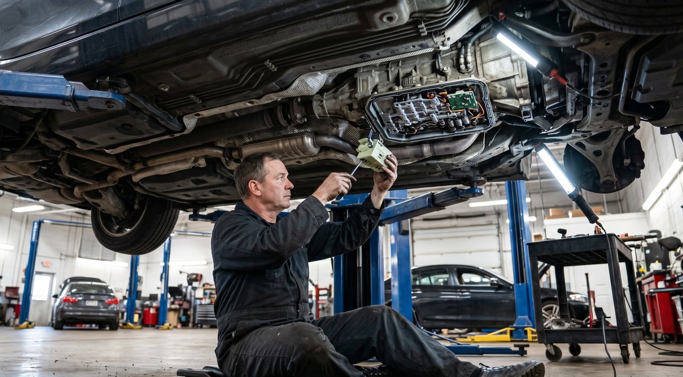 Mopar 62TE transmission rebuild bench inspection for RAM Cargo transmission repair in Arlington Heights