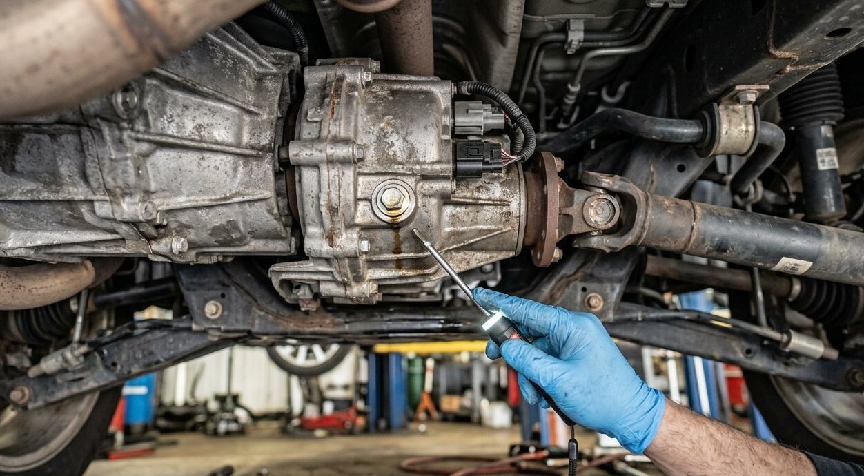AWD transfer unit fluid service inspection for Volvo C40 Recharge repair planning