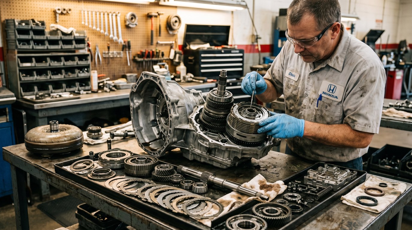 Ram 68RFE heavy-duty transmission rebuild bench inspection