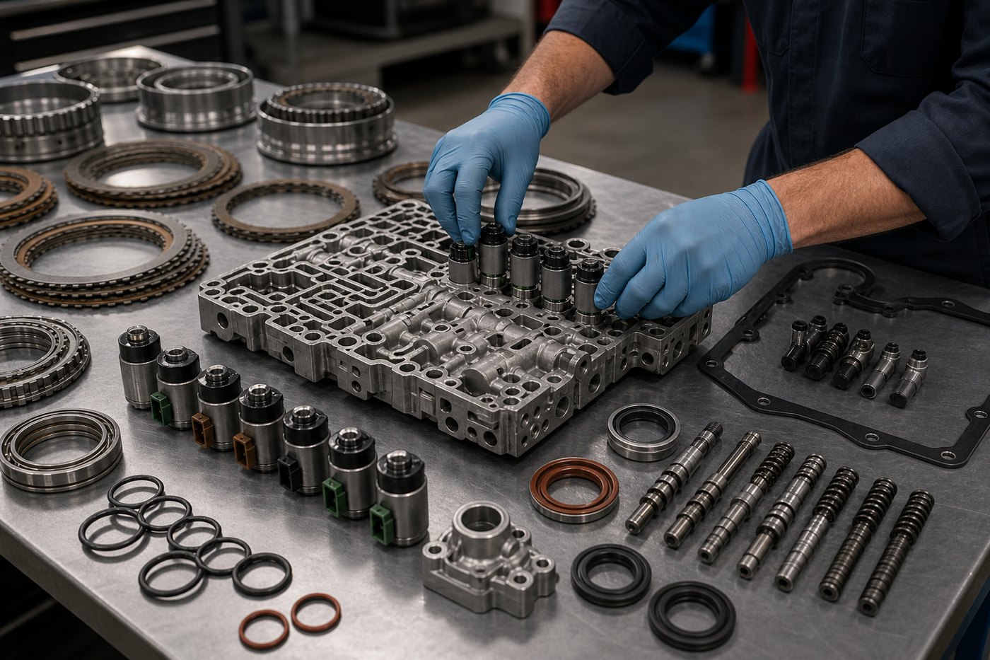 Valve body and rebuild parts organized for warranty-backed quality control